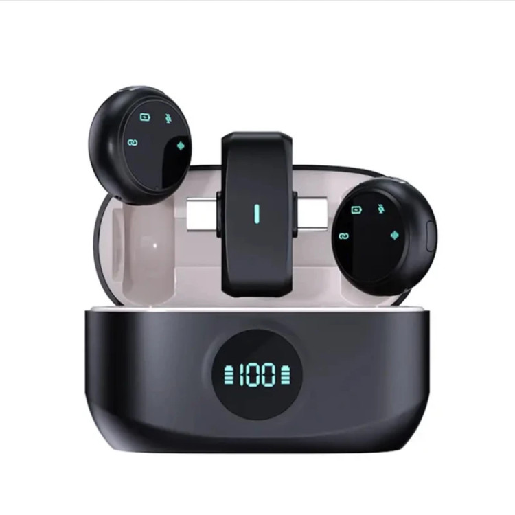 ست میکروفن یقهای بیسیم 2 کاربره مدل K31pro با درگاه لایتنینگ و USB Type-C، دارای کیس شارژ و قابلیت کاهش نویز