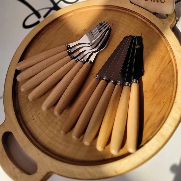ست کارد و چنگال میوه‌خوری 12 پارچه مدل دسته چوبی