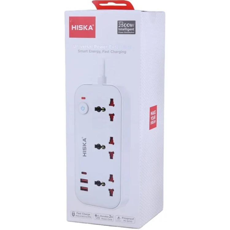 چندراهی برق هیسکا مدل CH5511 با کابل ۲ متری و ۲ پورت USB