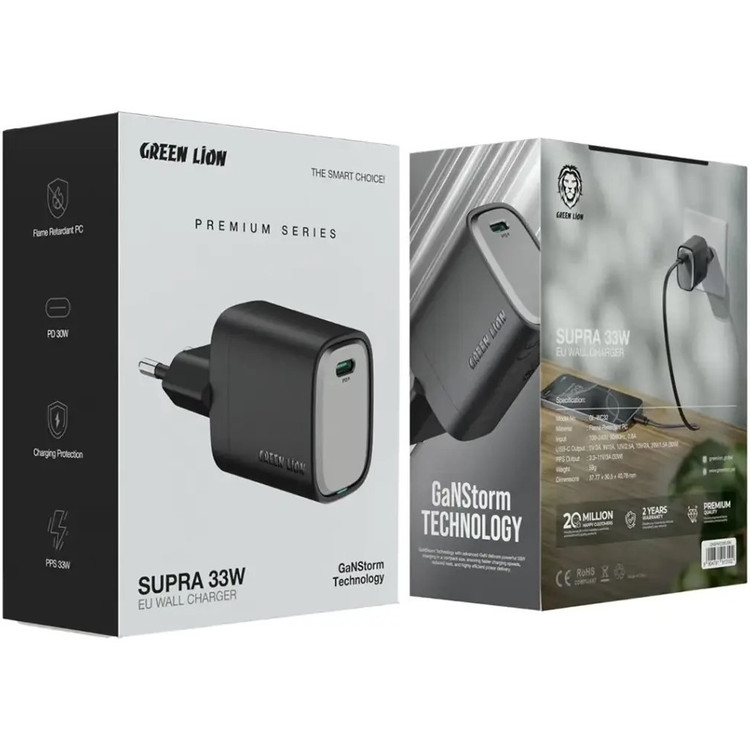 شارژر دیواری 33وات Supra GaN Premium گرین لاین